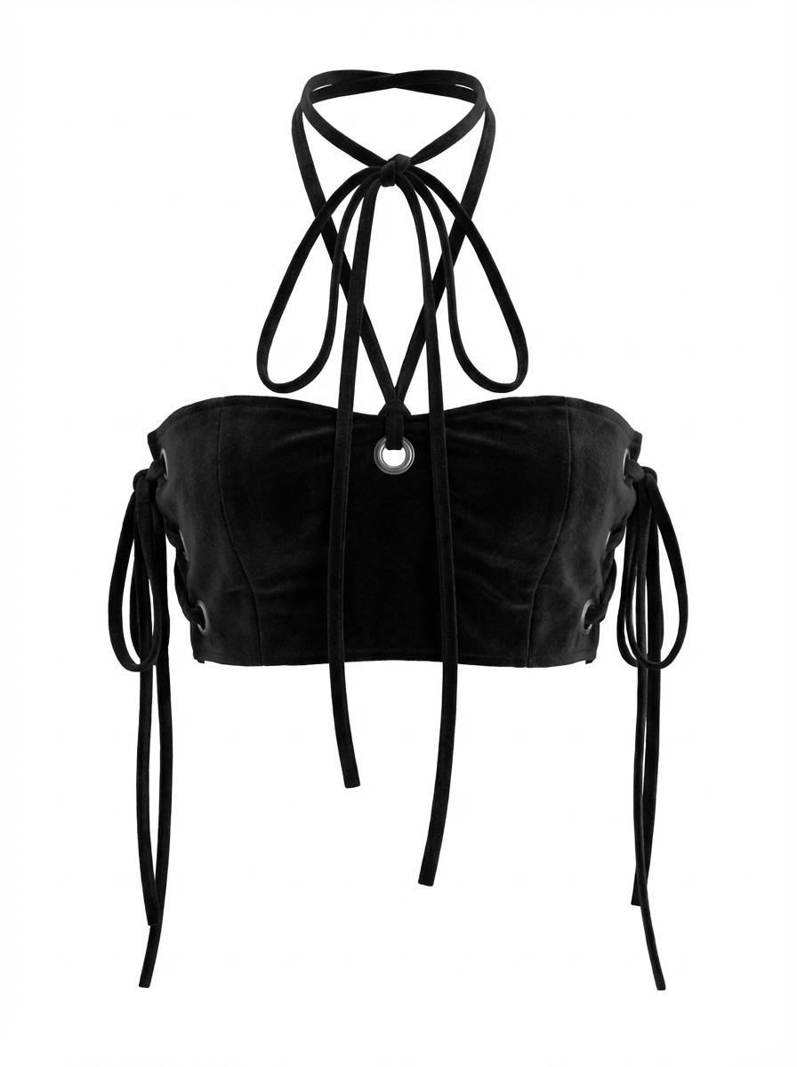 The Lola Velvet Lace Up Crop Top