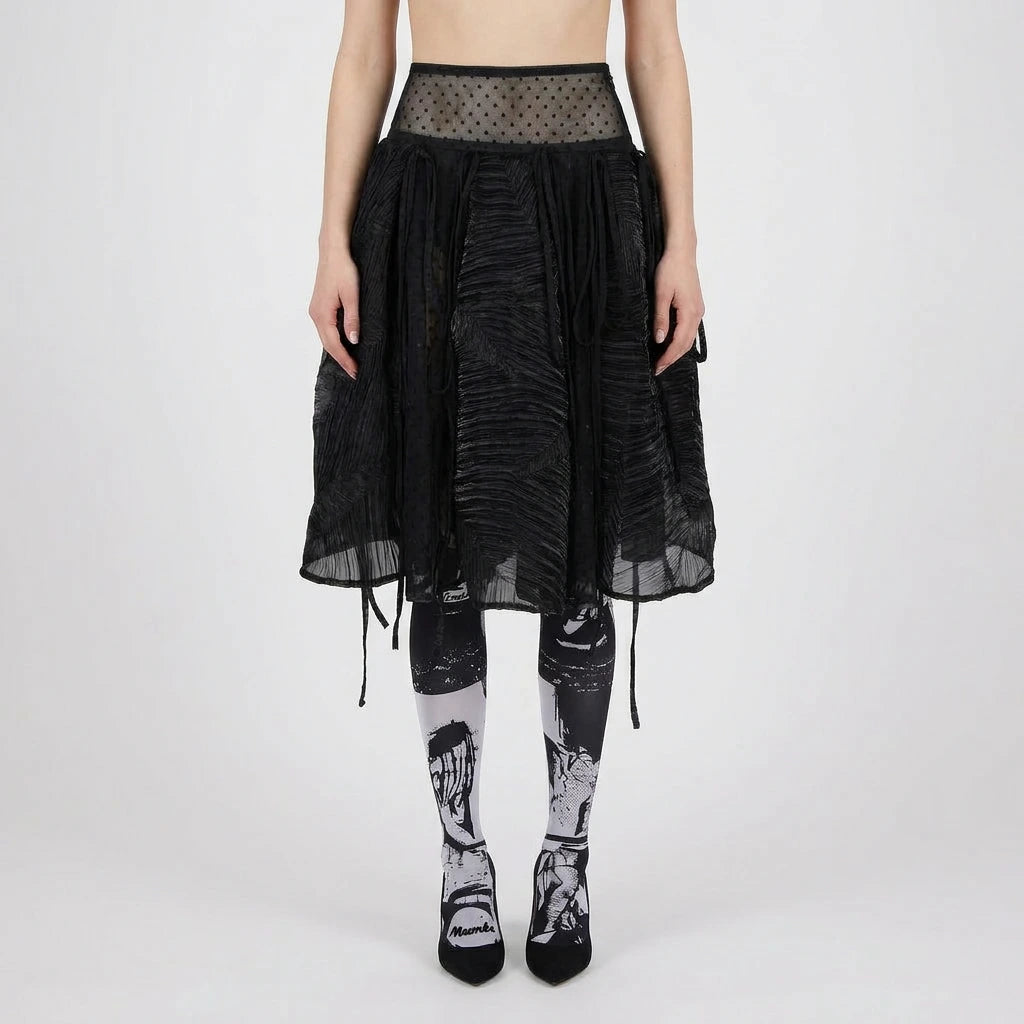 Mixed Media Black Midi Skirt
