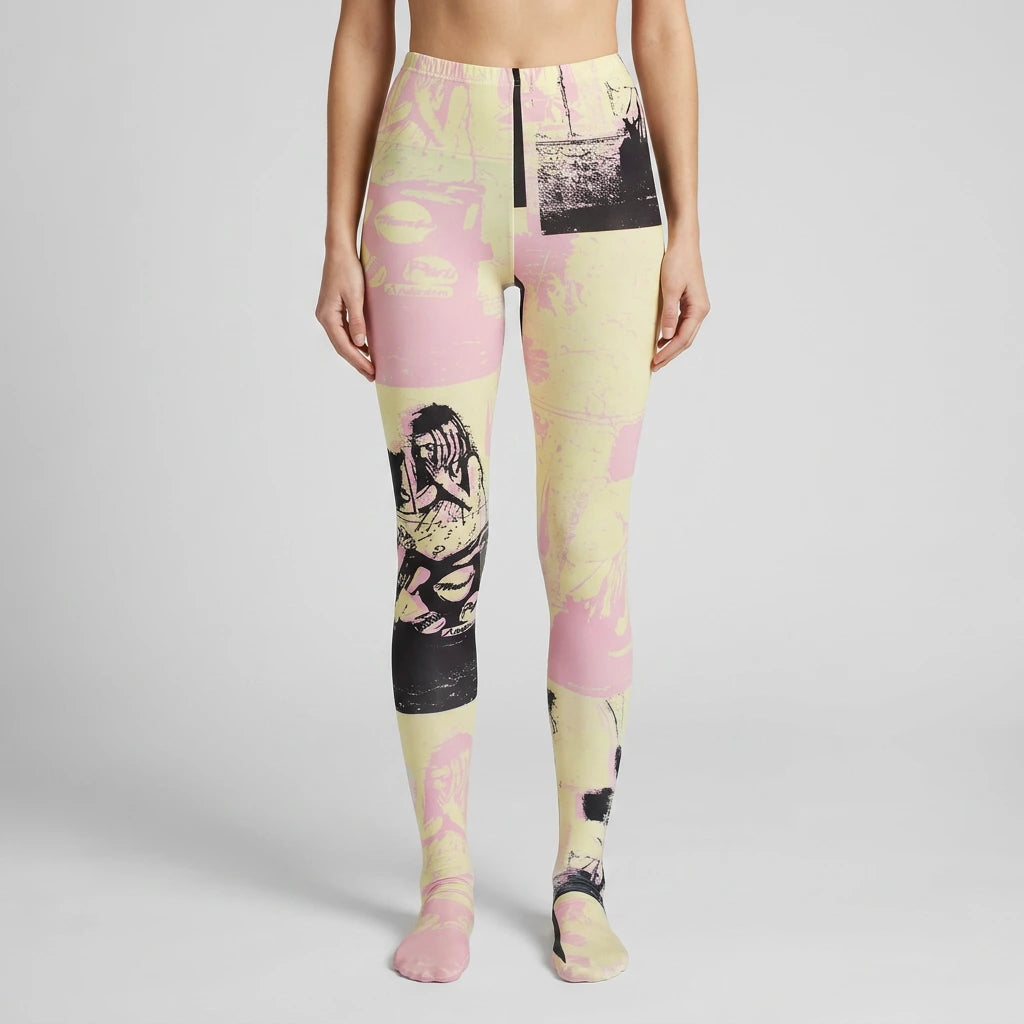 Paris Street Art Tights Pink/Yellow