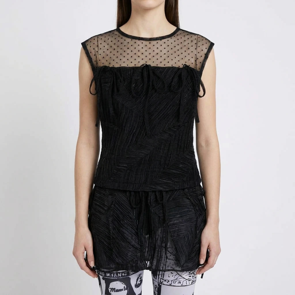Black Mixed Media Textured Top