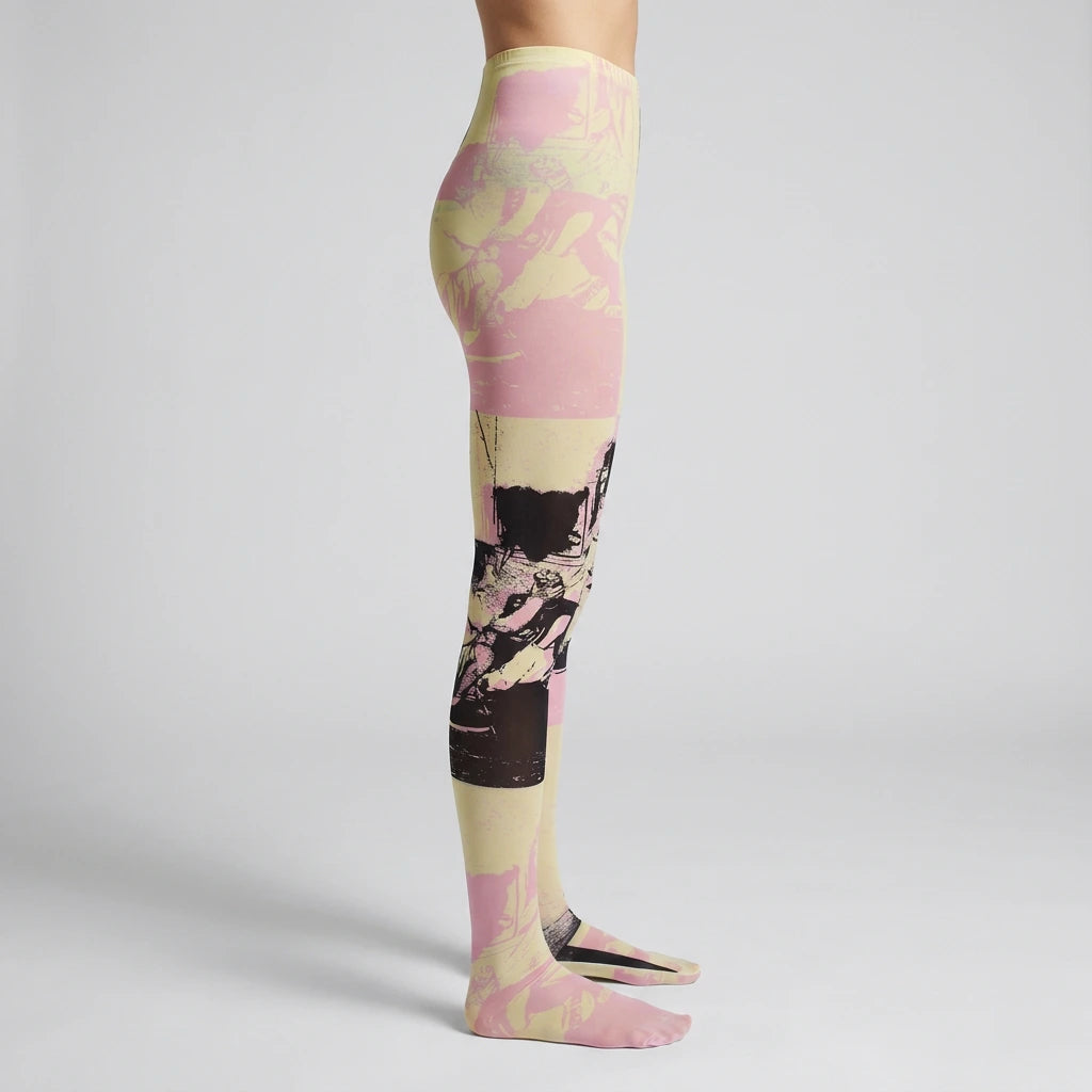 Paris Street Art Tights Pink/Yellow