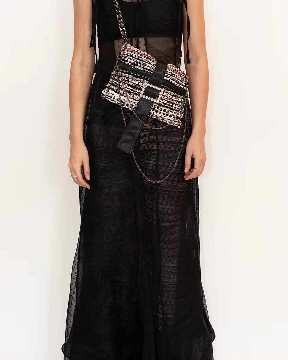 Black Mixed Media Tie Maxi Dress-Shop Paper Dolls Collection