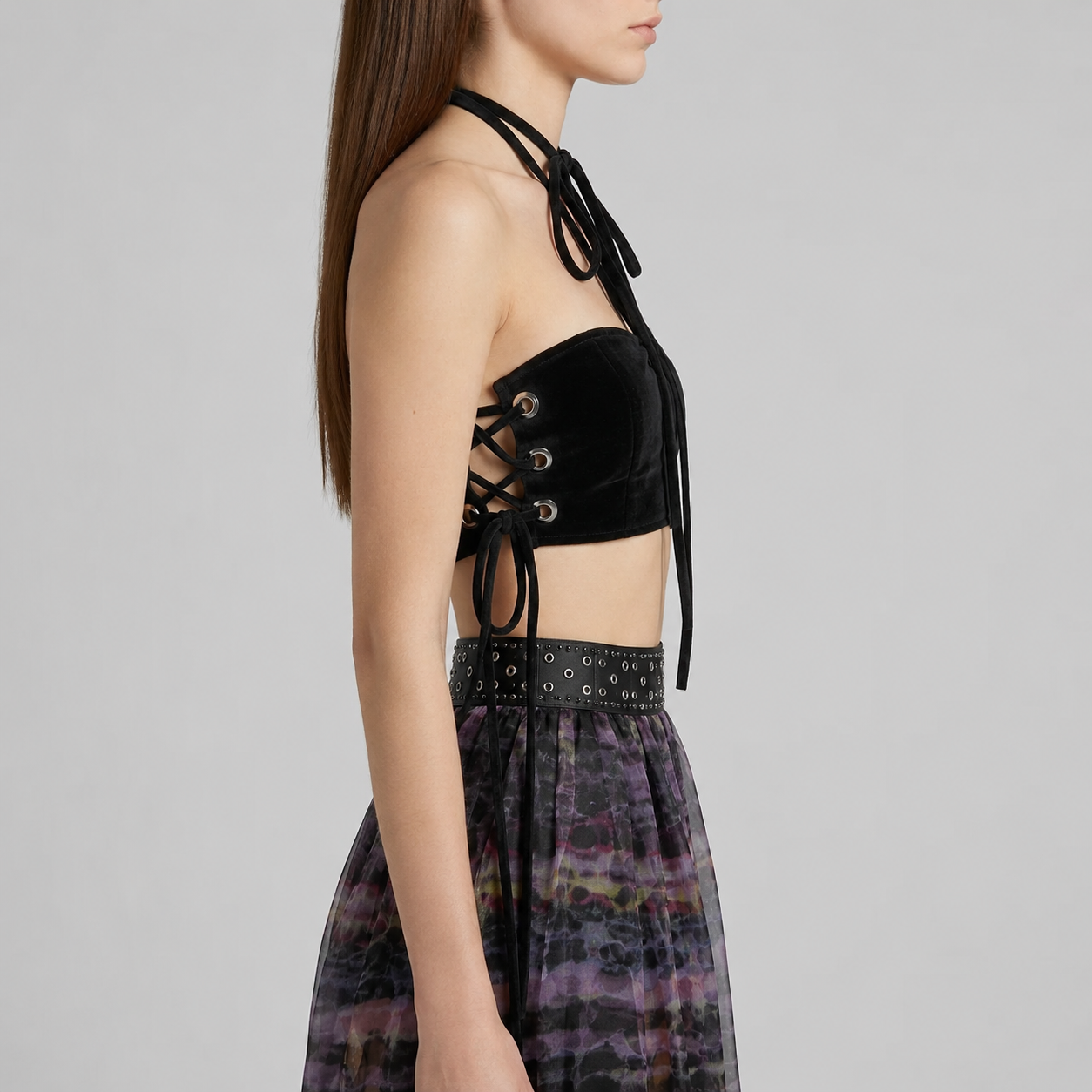 The Lola Velvet Lace Up Crop Top