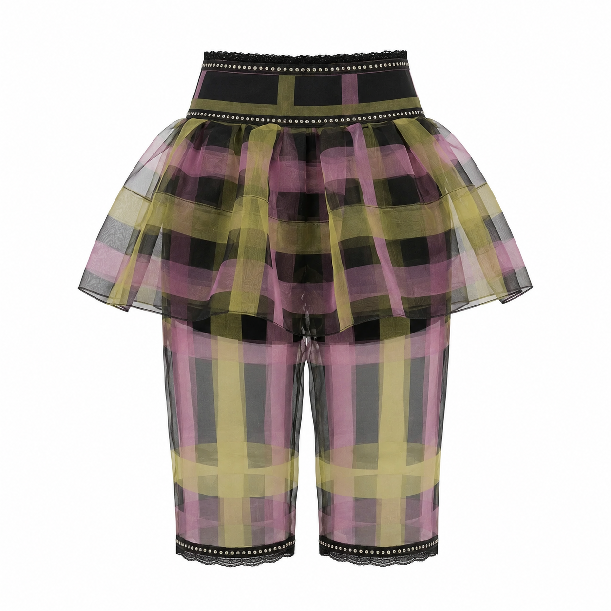 Paper Dolls Sheer Plaid Organza Peplum Pants