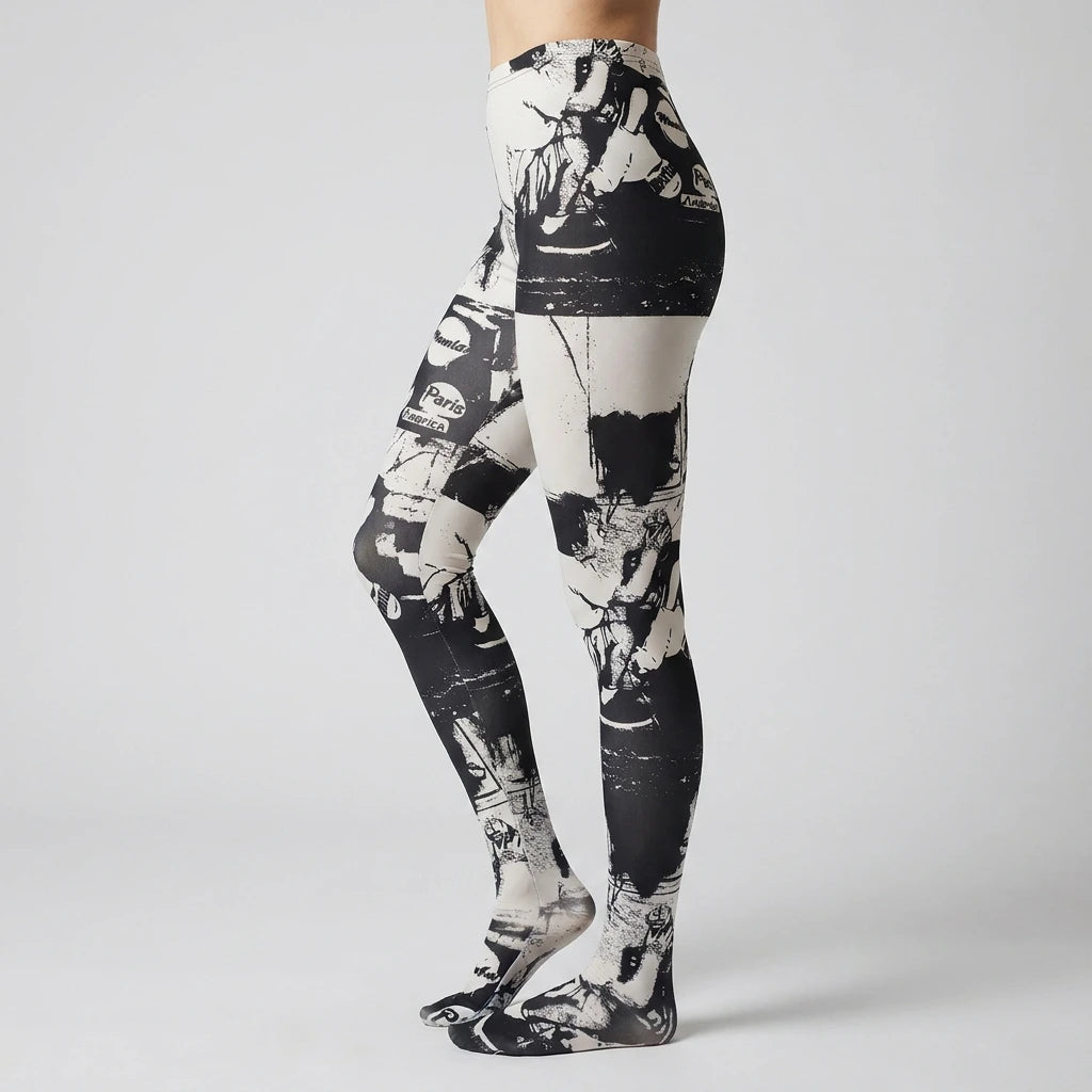 Paris Street Art Tights Black/White
