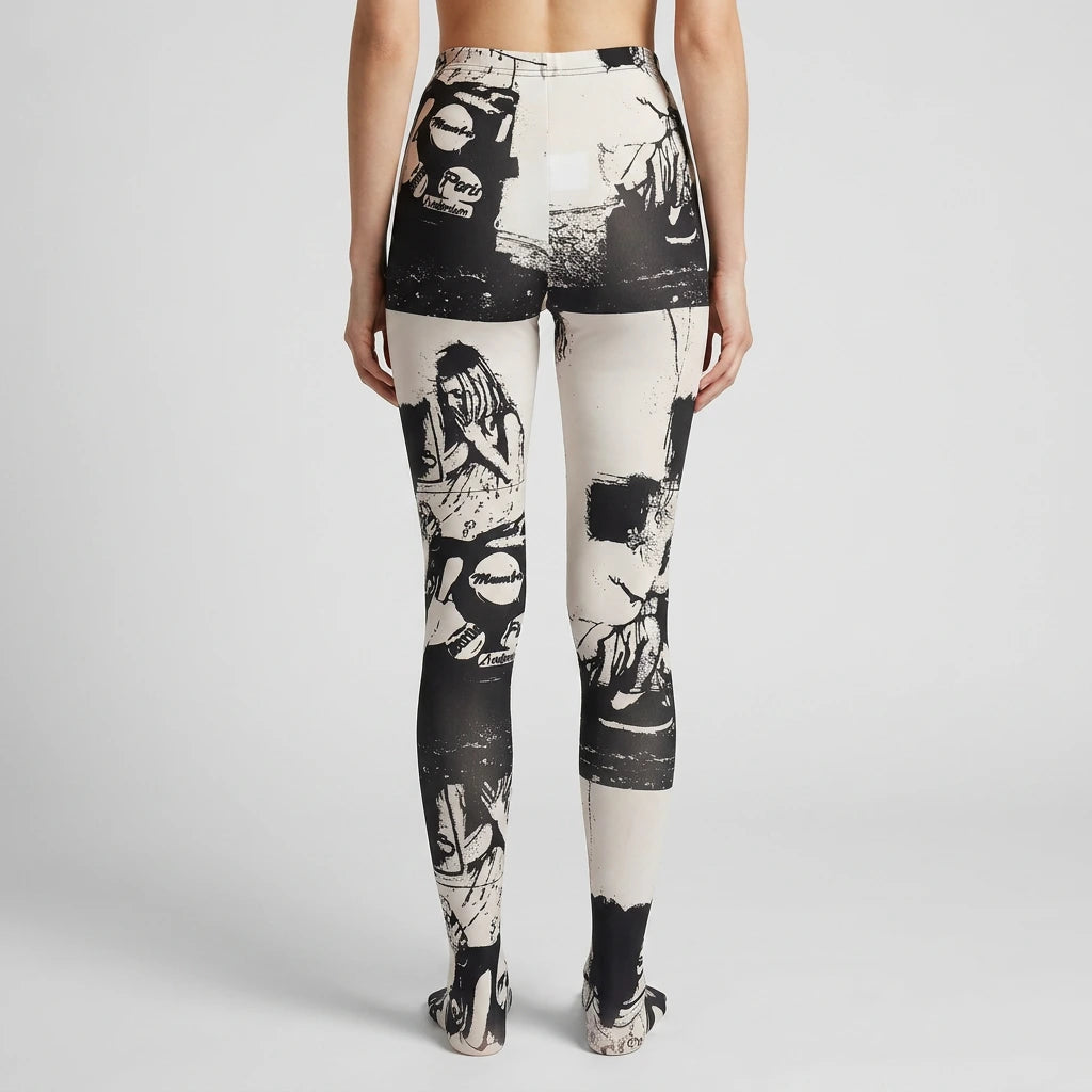 Paris Street Art Tights Black/White