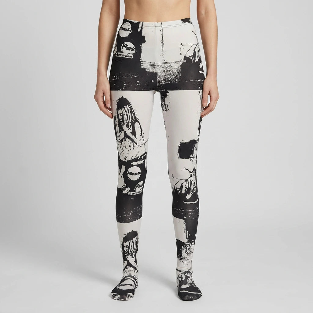 Paris Street Art Tights Black/White